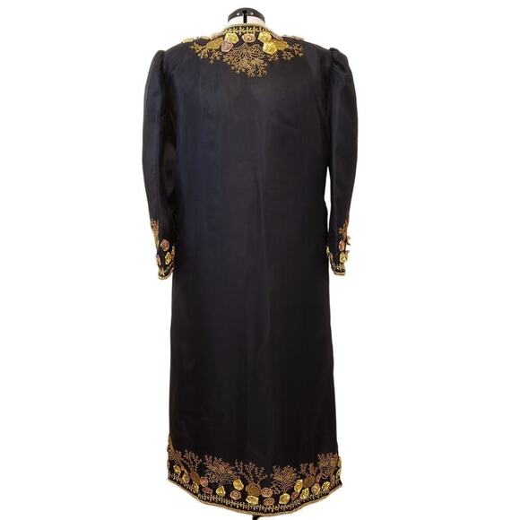 Indian Inspired Black Rayon 2-PC Set Foral Embroidered Jacket & Skirt SZ 20 - Picture 3 of 16